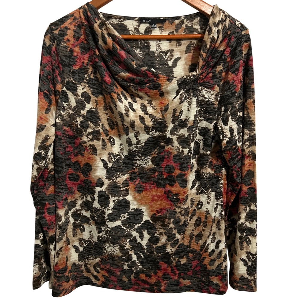 Chaus Soft,‎ Stretchy Blouse Offset Gathered Neckline Browns Women's Size Large